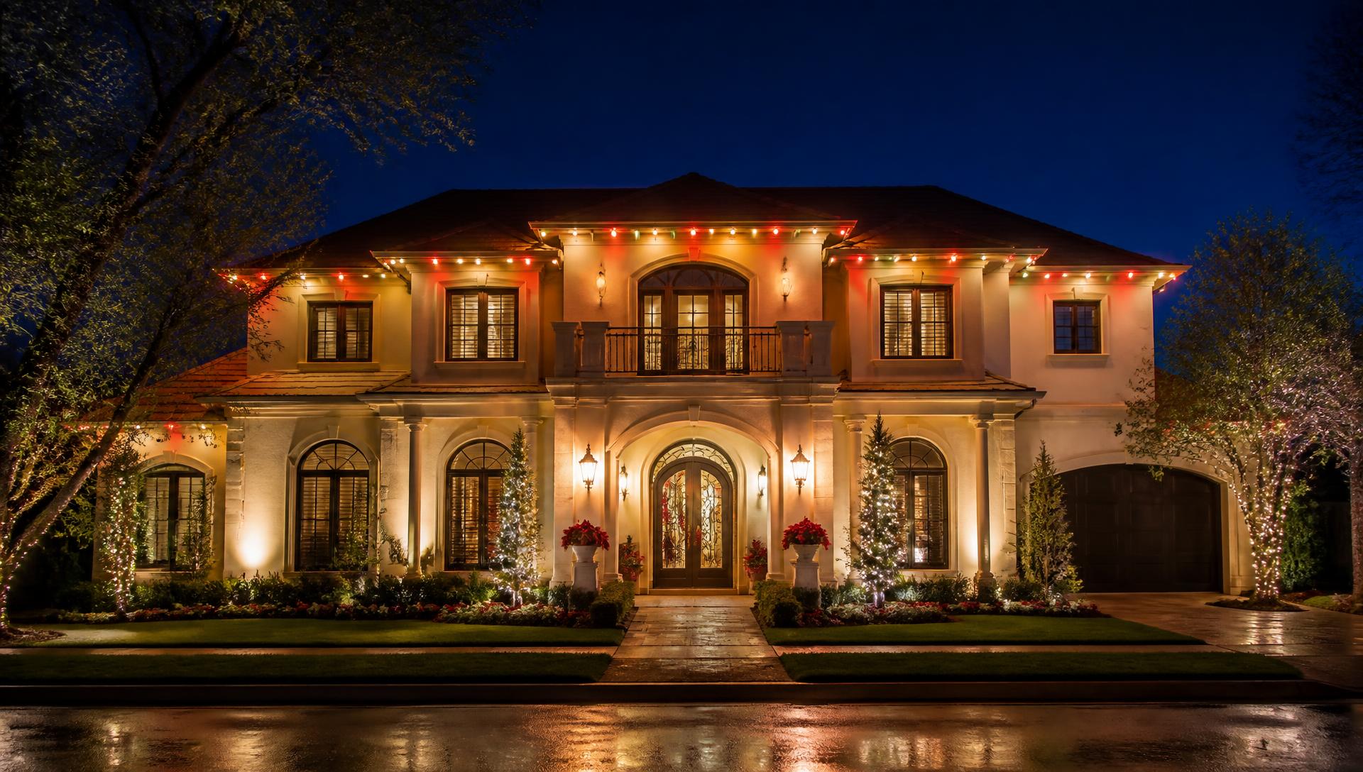Commercial property in Houston with professional Christmas lighting