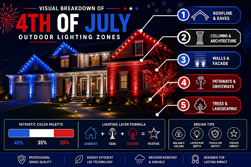 visual breakdown of 4th of july outdoor lighting zones